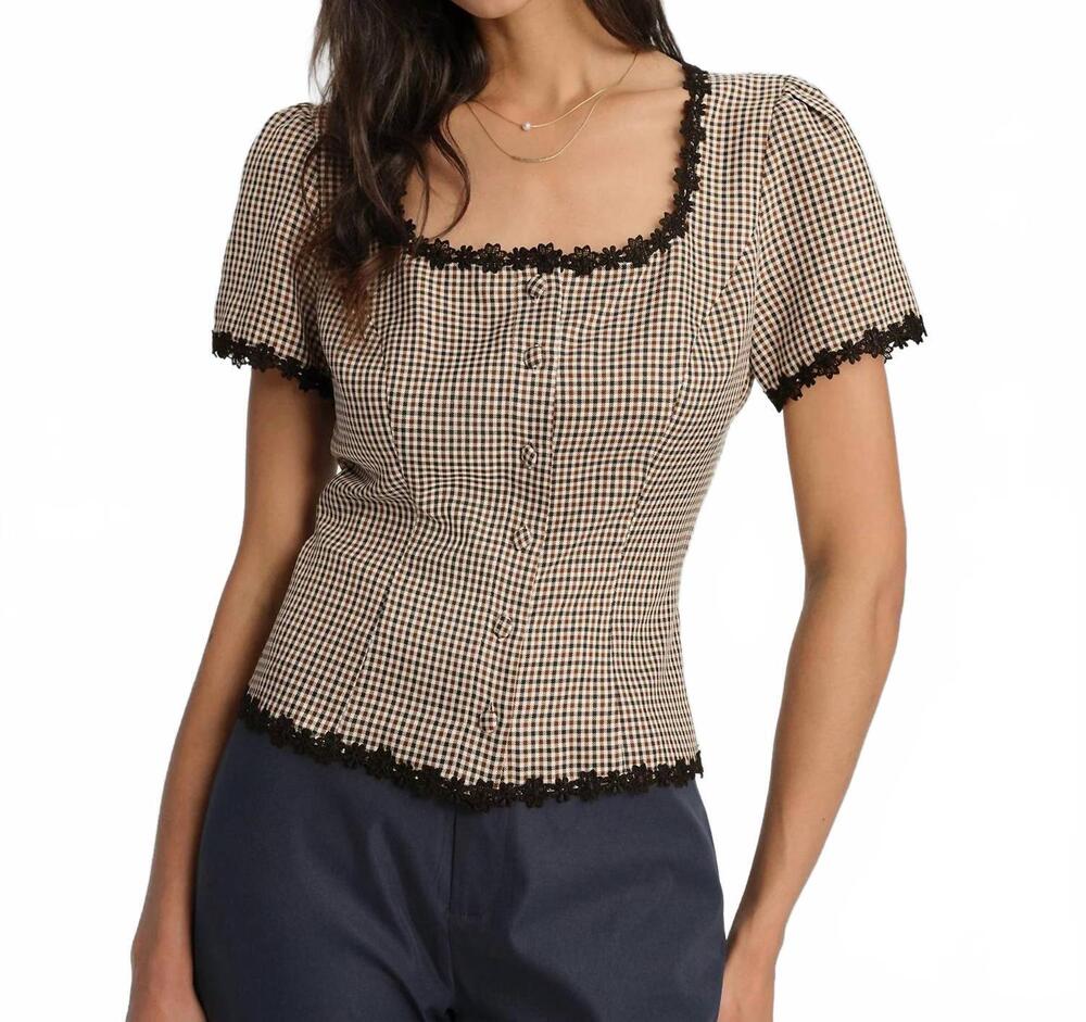 NEW SOFIE THE LABEL chelsea gingham top in brown